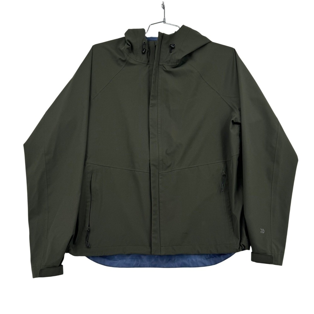 All in Motion Softshell Waterproof Rain Jacket Men L Olive Green Hooded Full Zip